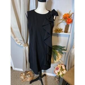 Emma & Michele Black size 8 Fitted Bust Back Zipper Bow Detail GUC Sheath Dress